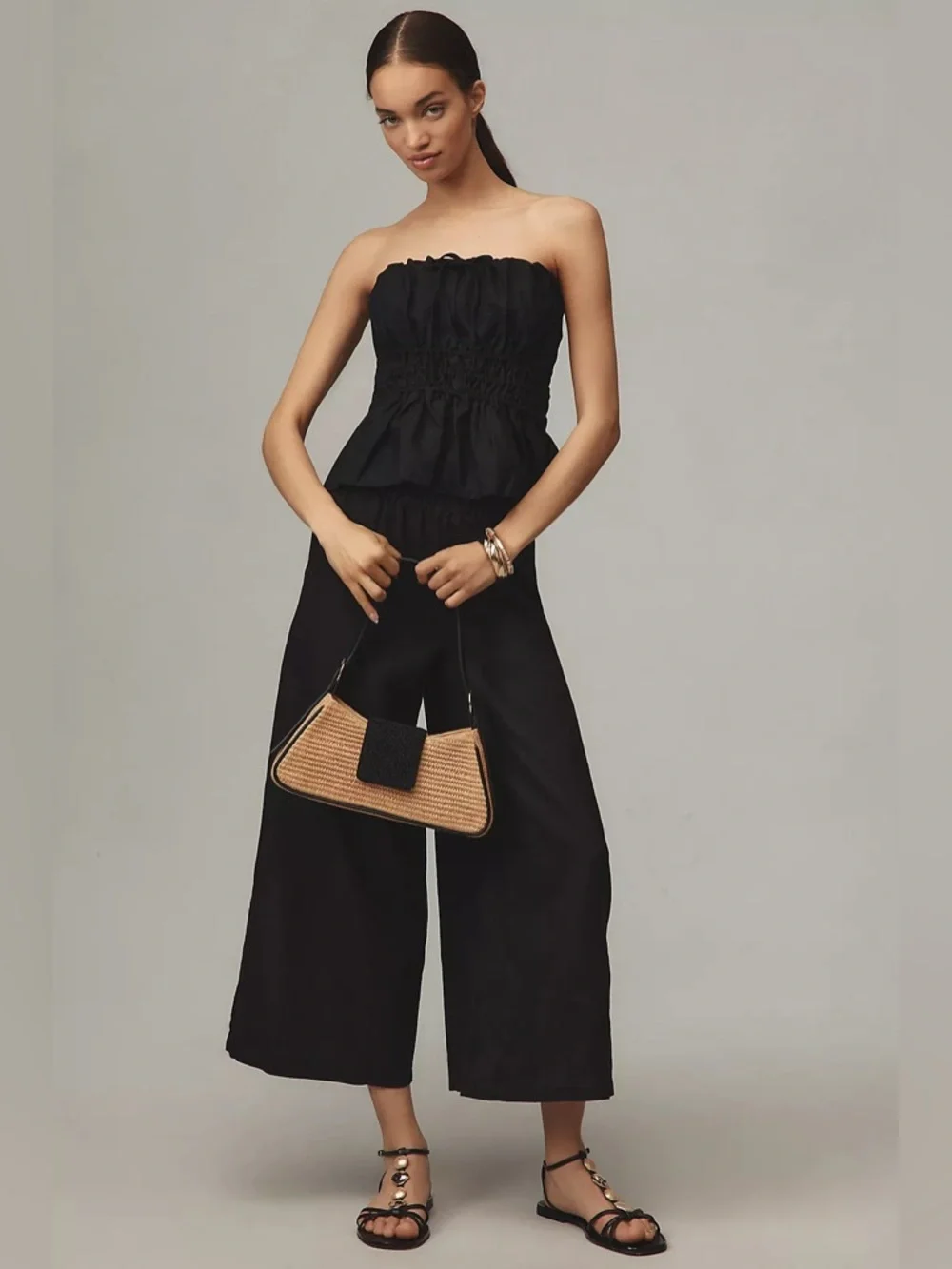NWT ANTHROPOLOGIE The Somerset Strapless Blouse Black XL